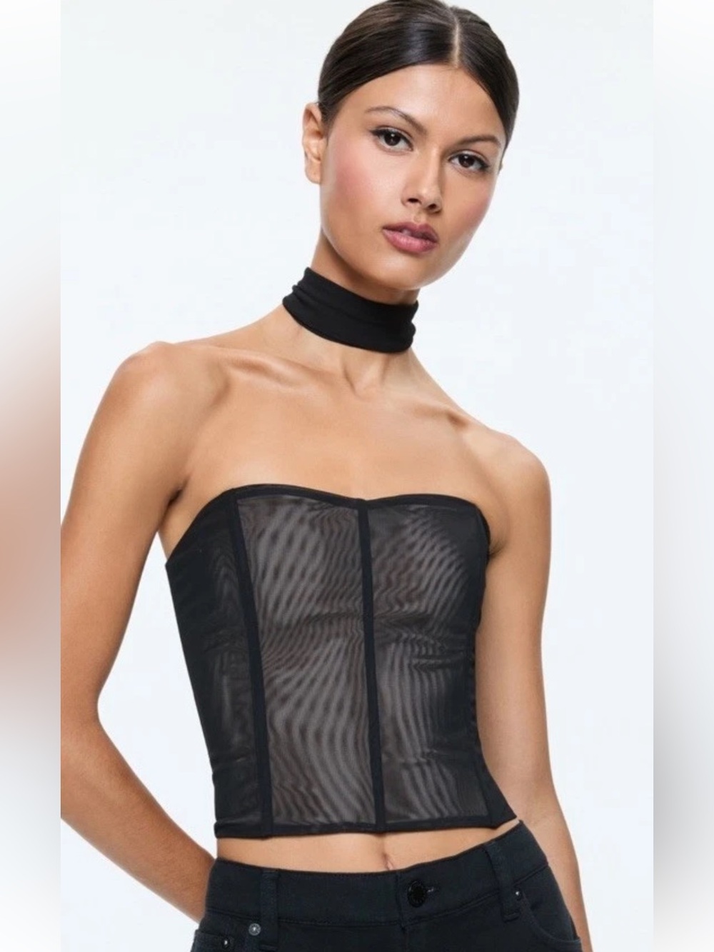 Alice + Olivia Aveline Bustier Top Strapless in Black and nude